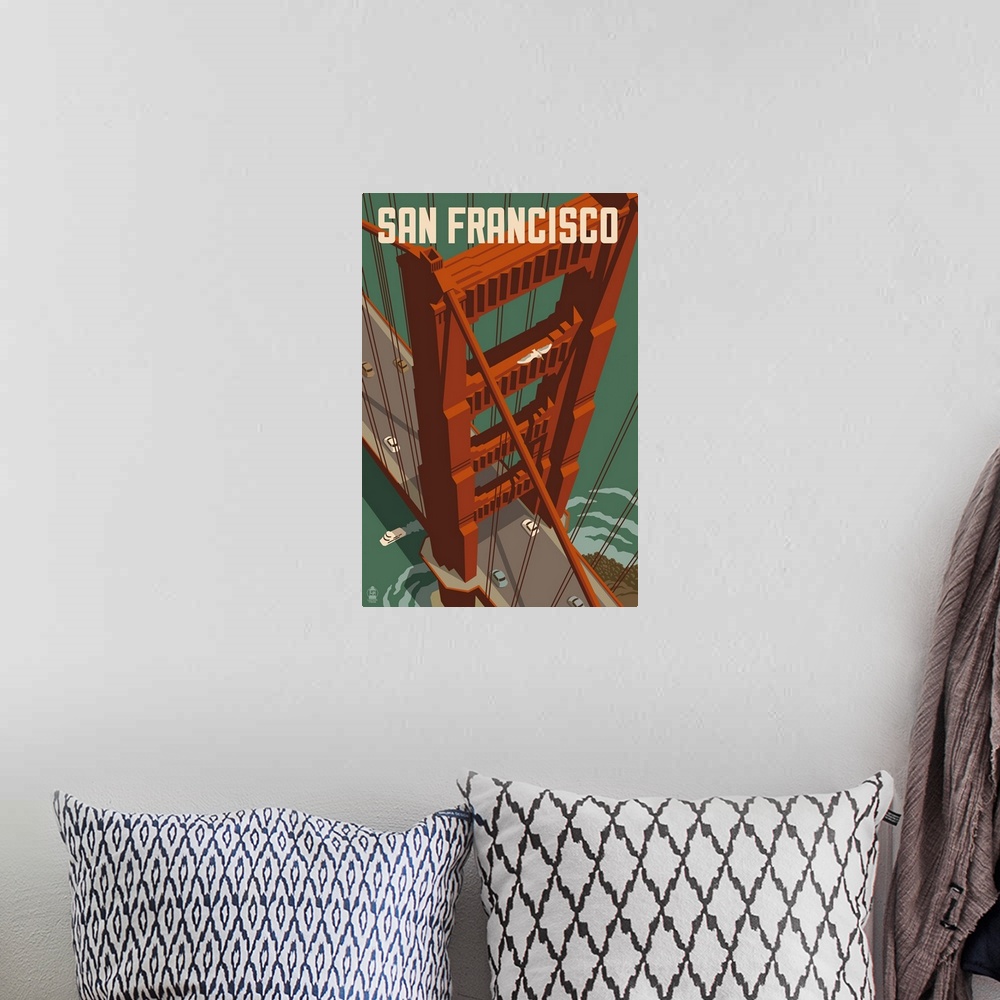 A bohemian room featuring Golden Gate Bridge Aerial, San Francisco, California