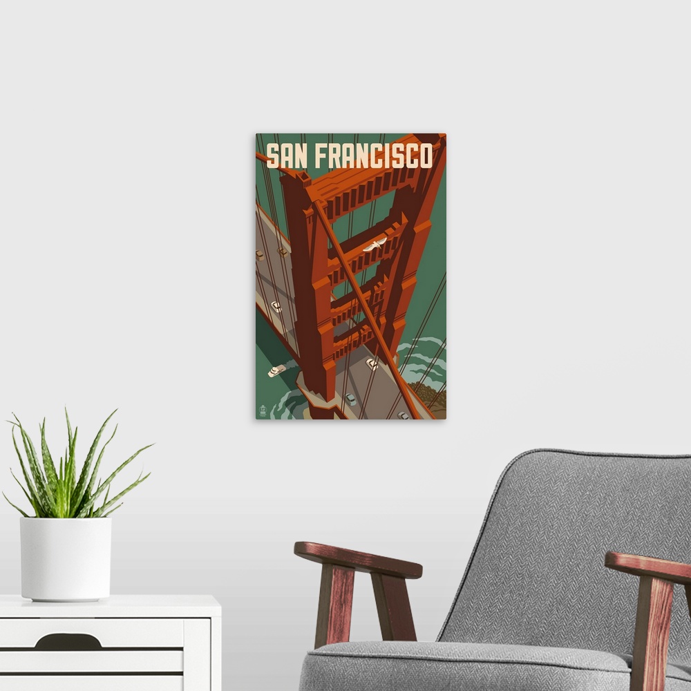 A modern room featuring Golden Gate Bridge Aerial, San Francisco, California
