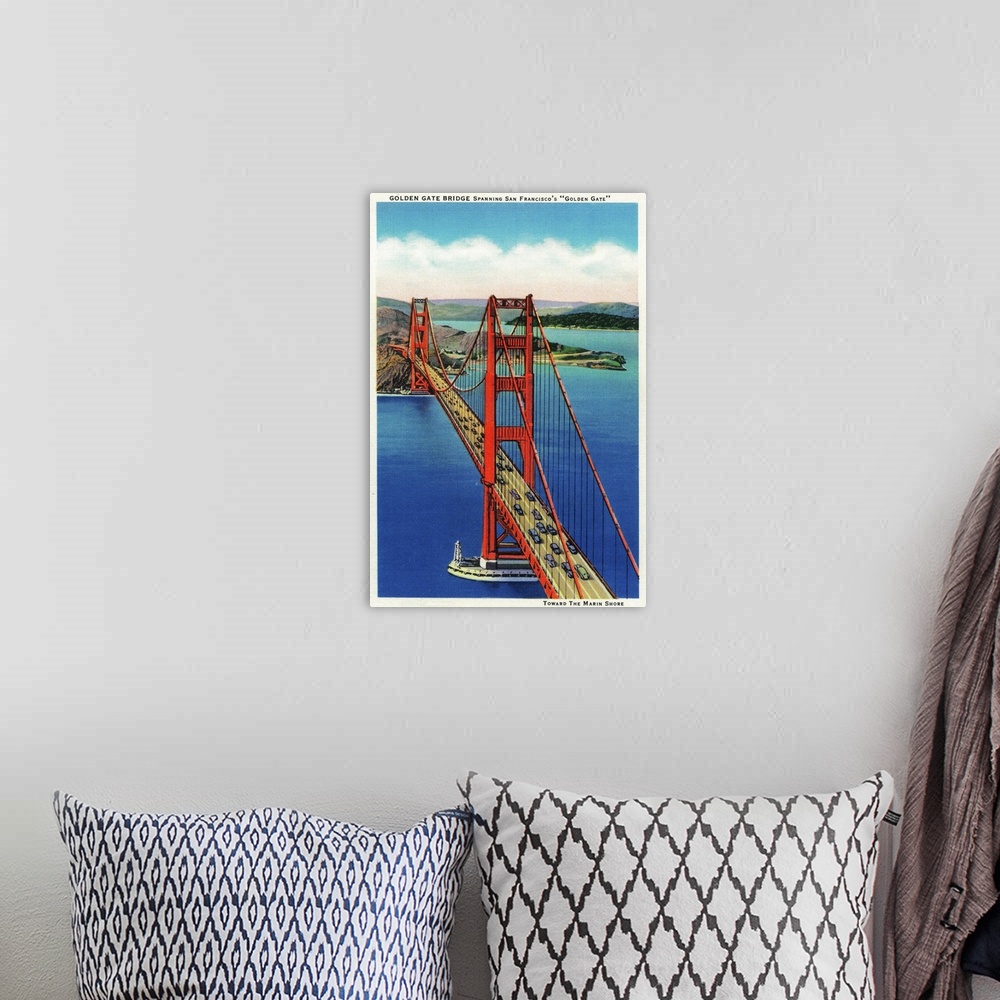 A bohemian room featuring Golden Gate Bridge Aerial View, San Francisco, CA