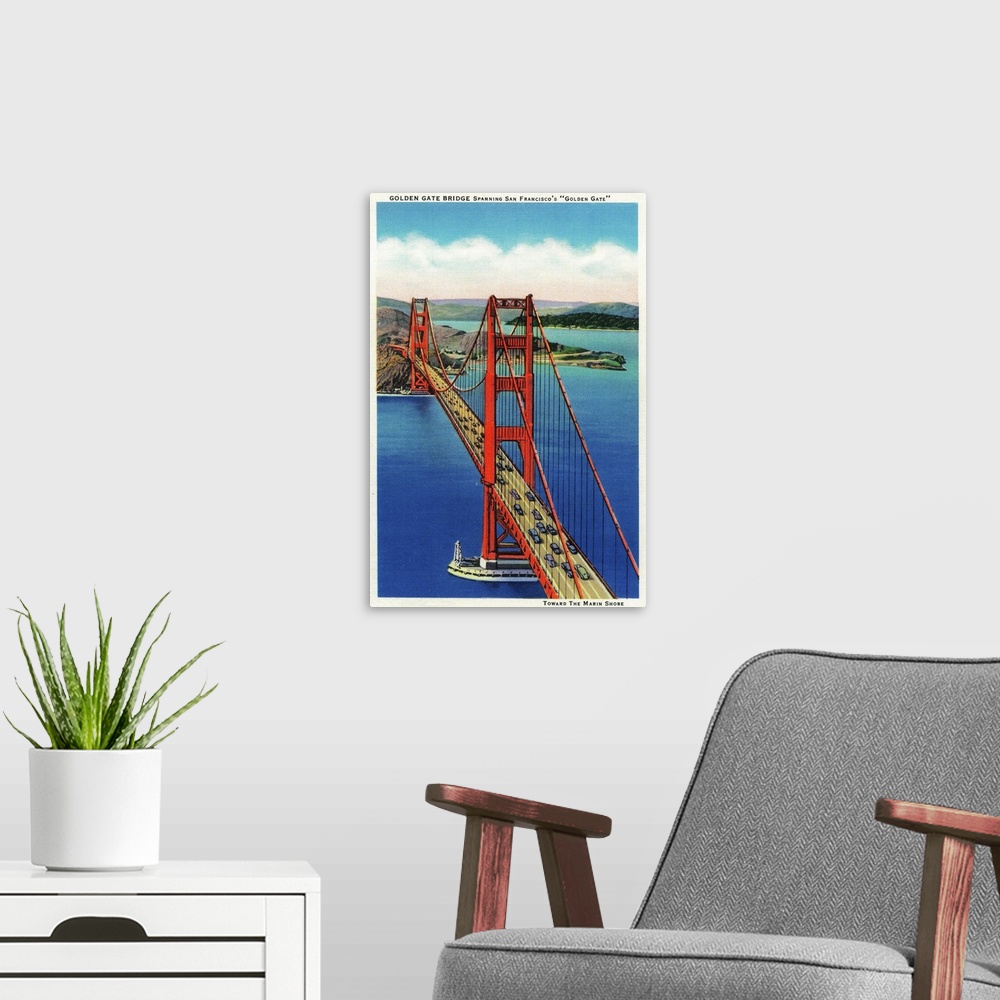 A modern room featuring Golden Gate Bridge Aerial View, San Francisco, CA