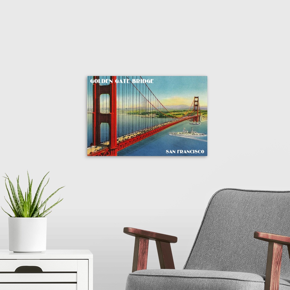 A modern room featuring Golden Gate Bridge from Marin Shore, San Francisco, CA