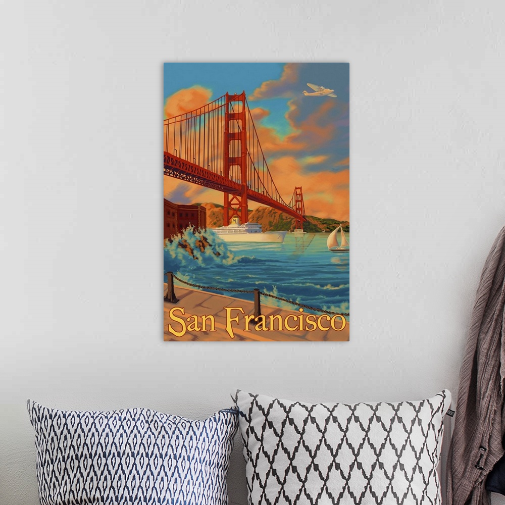 A bohemian room featuring Golden Gate San Francisco: Retro Travel Poster