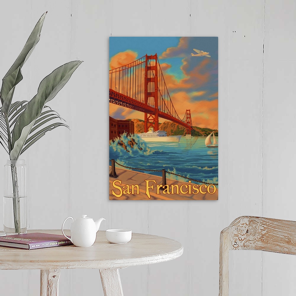 A farmhouse room featuring Golden Gate San Francisco: Retro Travel Poster