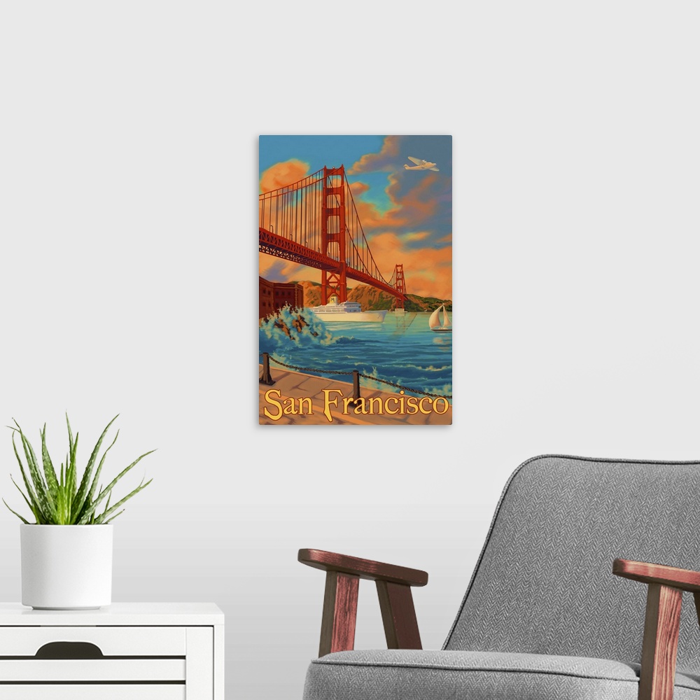 A modern room featuring Golden Gate San Francisco: Retro Travel Poster