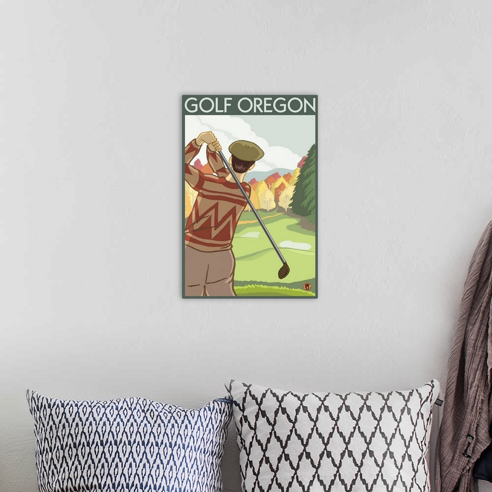A bohemian room featuring Golf Oregon State: Retro Travel Poster