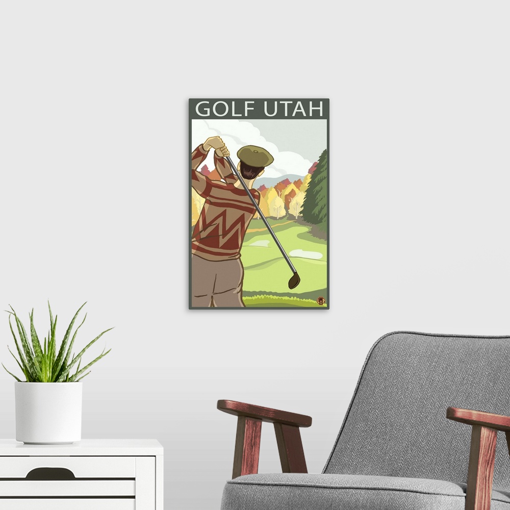 A modern room featuring Golfer Scene - Utah: Retro Travel Poster