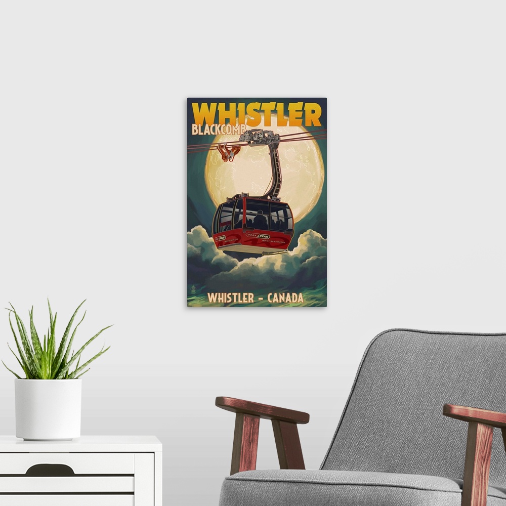 A modern room featuring Gondola and Full Moon - Whistler, Canada: Retro Travel Poster