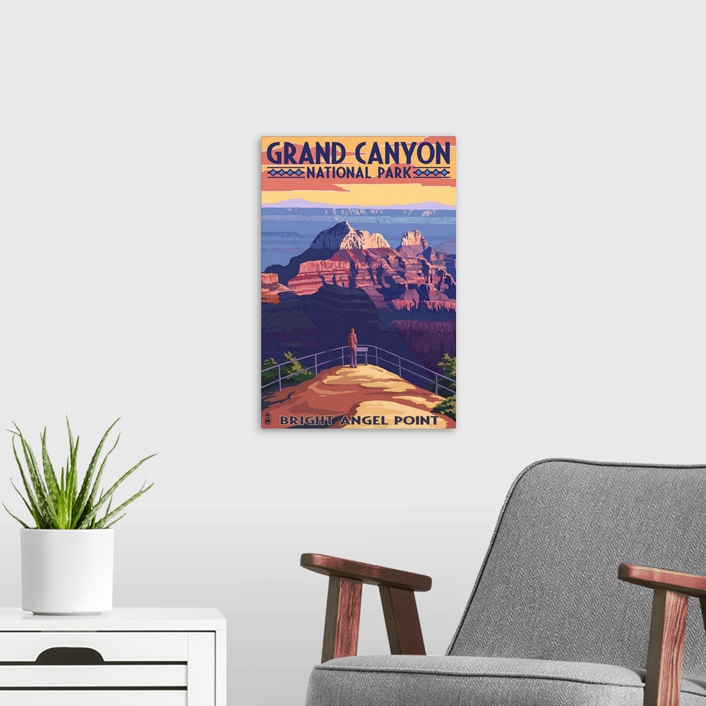 A modern room featuring Grand Canyon National Park - Bright Angel Point: Retro Travel Poster