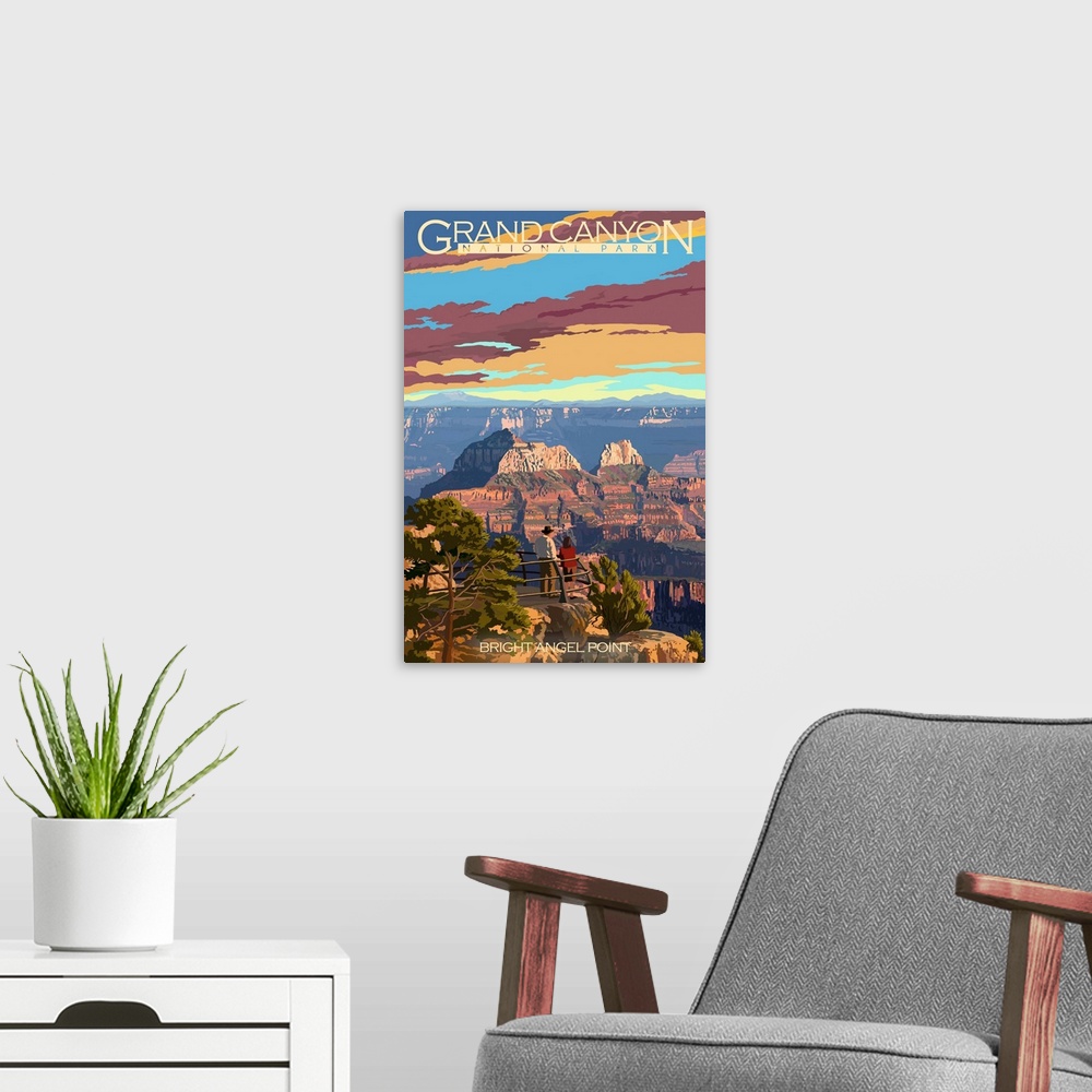 A modern room featuring Grand Canyon National Park, Bright Angel Point: Retro Travel Poster