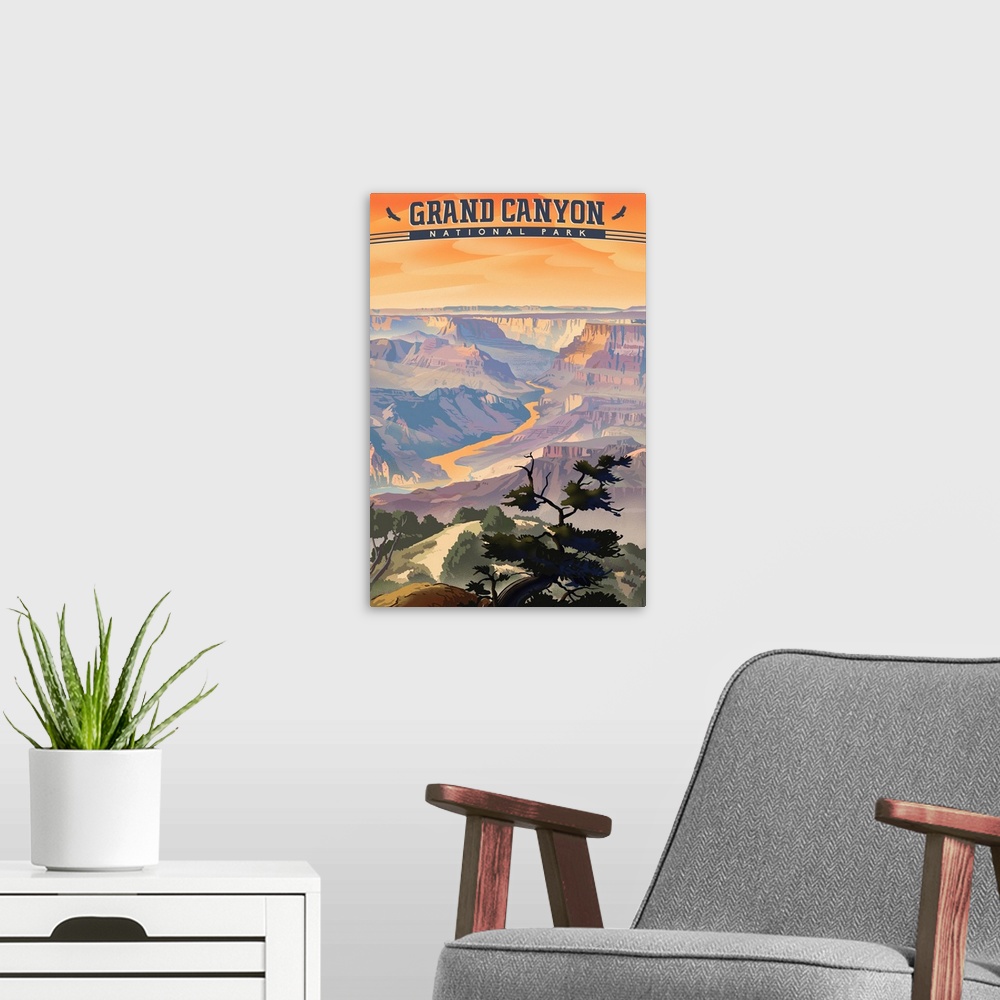 A modern room featuring Grand Canyon National Park, Colorado River: Retro Travel Poster