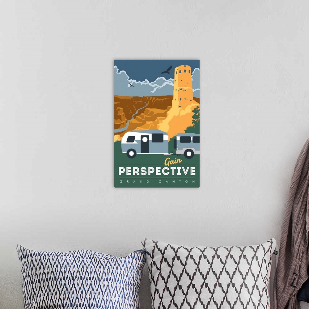 A bohemian room featuring Grand Canyon National Park, Gain Perspective: Graphic Travel Poster