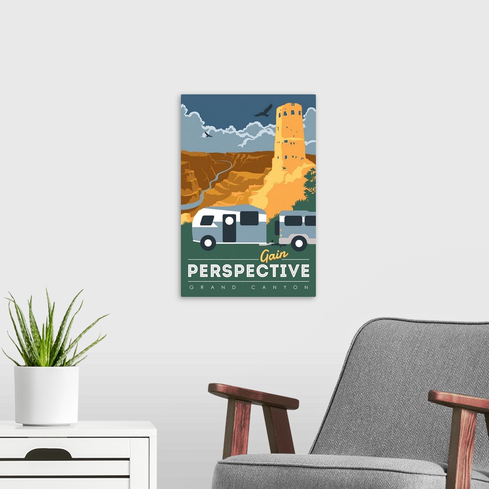 A modern room featuring Grand Canyon National Park, Gain Perspective: Graphic Travel Poster