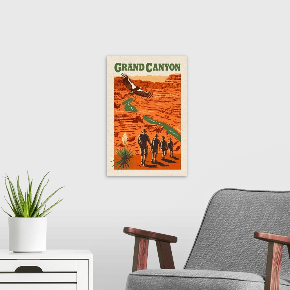 A modern room featuring Grand Canyon National Park, Hiking In The Desert: Retro Travel Poster