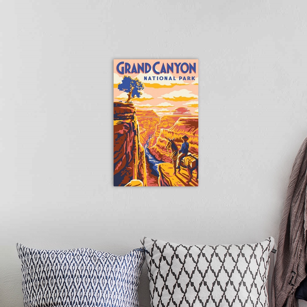 A bohemian room featuring Grand Canyon National Park, Horseback Riding: Graphic Travel Poster