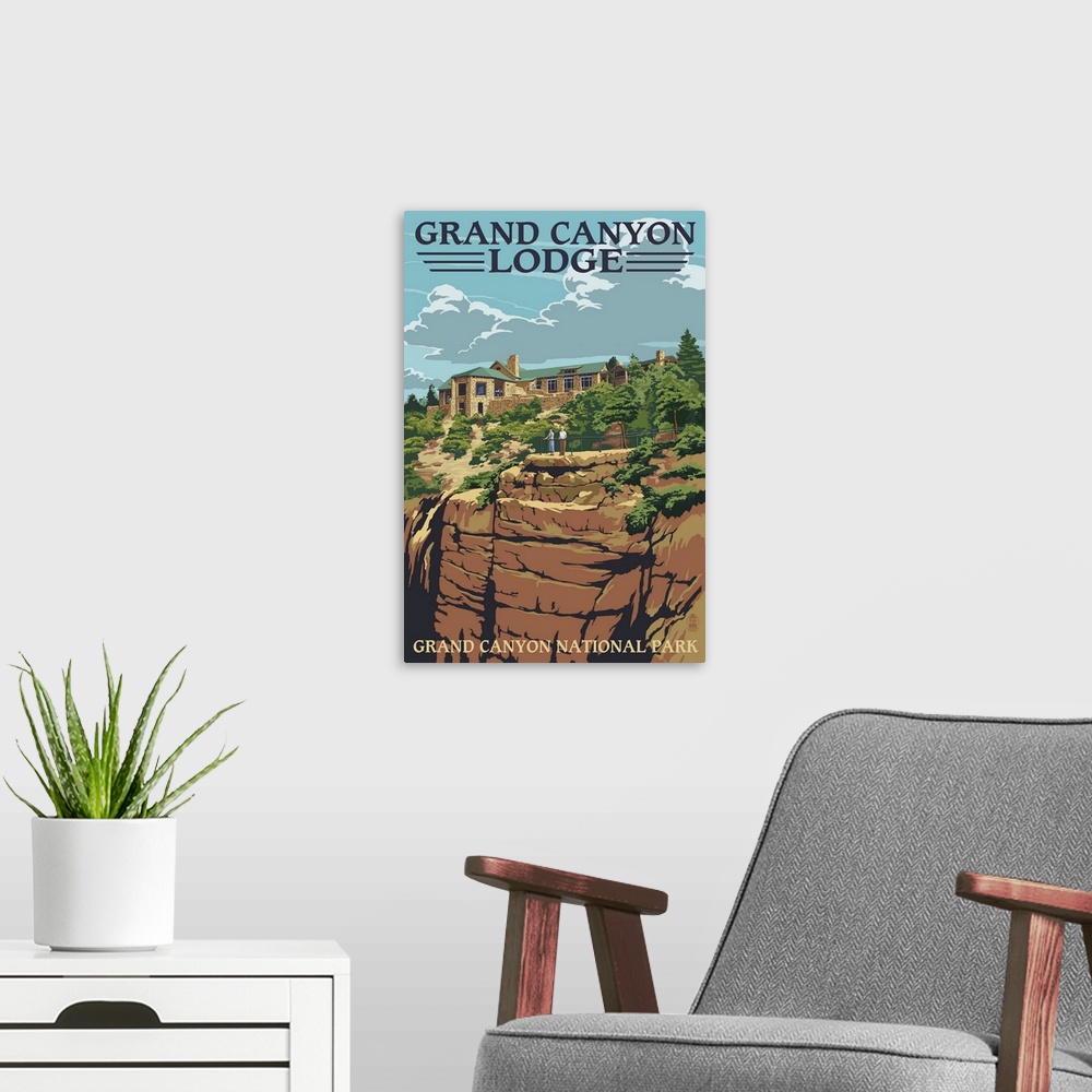 A modern room featuring Grand Canyon National Park - Lodge View: Retro Travel Poster