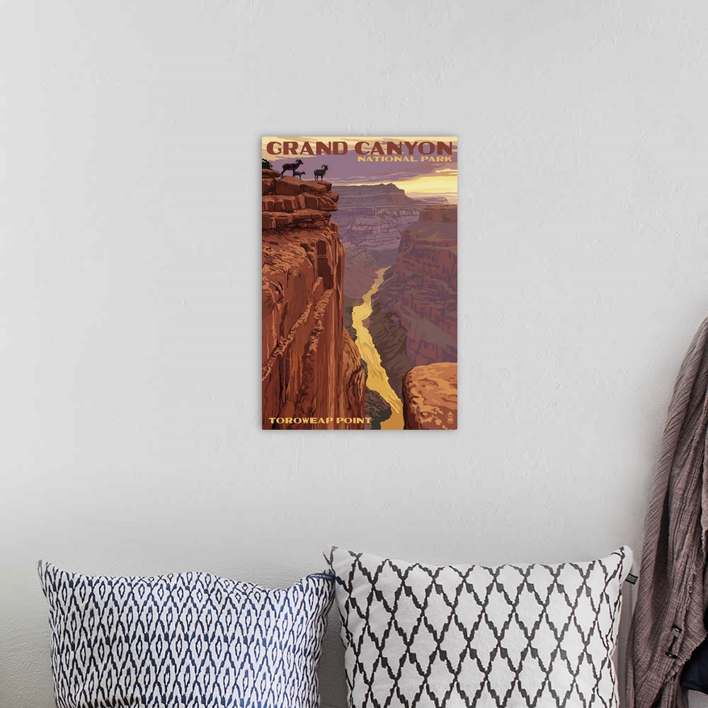 A bohemian room featuring Grand Canyon National Park - Toroweap Point: Retro Travel Poster