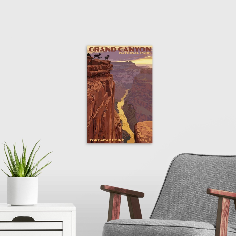 A modern room featuring Grand Canyon National Park - Toroweap Point: Retro Travel Poster