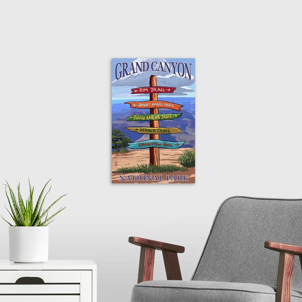 A modern room featuring Grand Canyon National Park, Trail Sign: Retro Travel Poster
