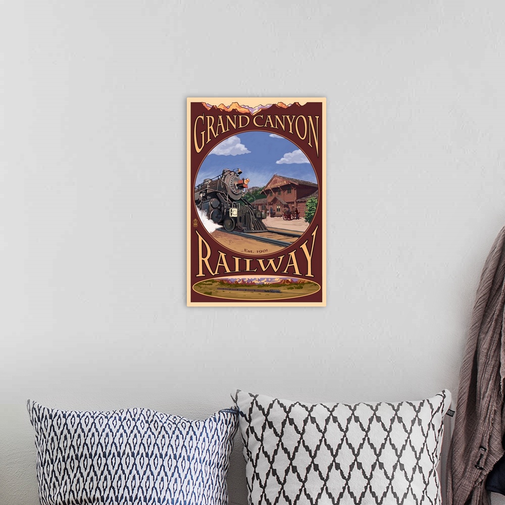 A bohemian room featuring Grand Canyon Railway, Arizona: Retro Travel Poster