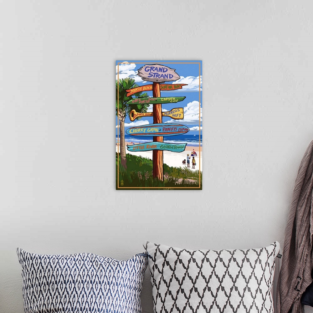 A bohemian room featuring Grand Strand, South Carolina - Sign Destinations: Retro Travel Poster