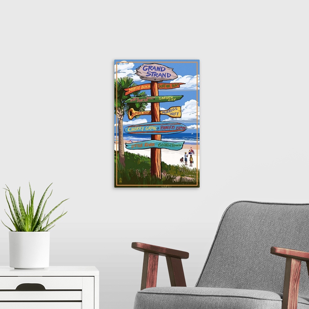 A modern room featuring Grand Strand, South Carolina - Sign Destinations: Retro Travel Poster