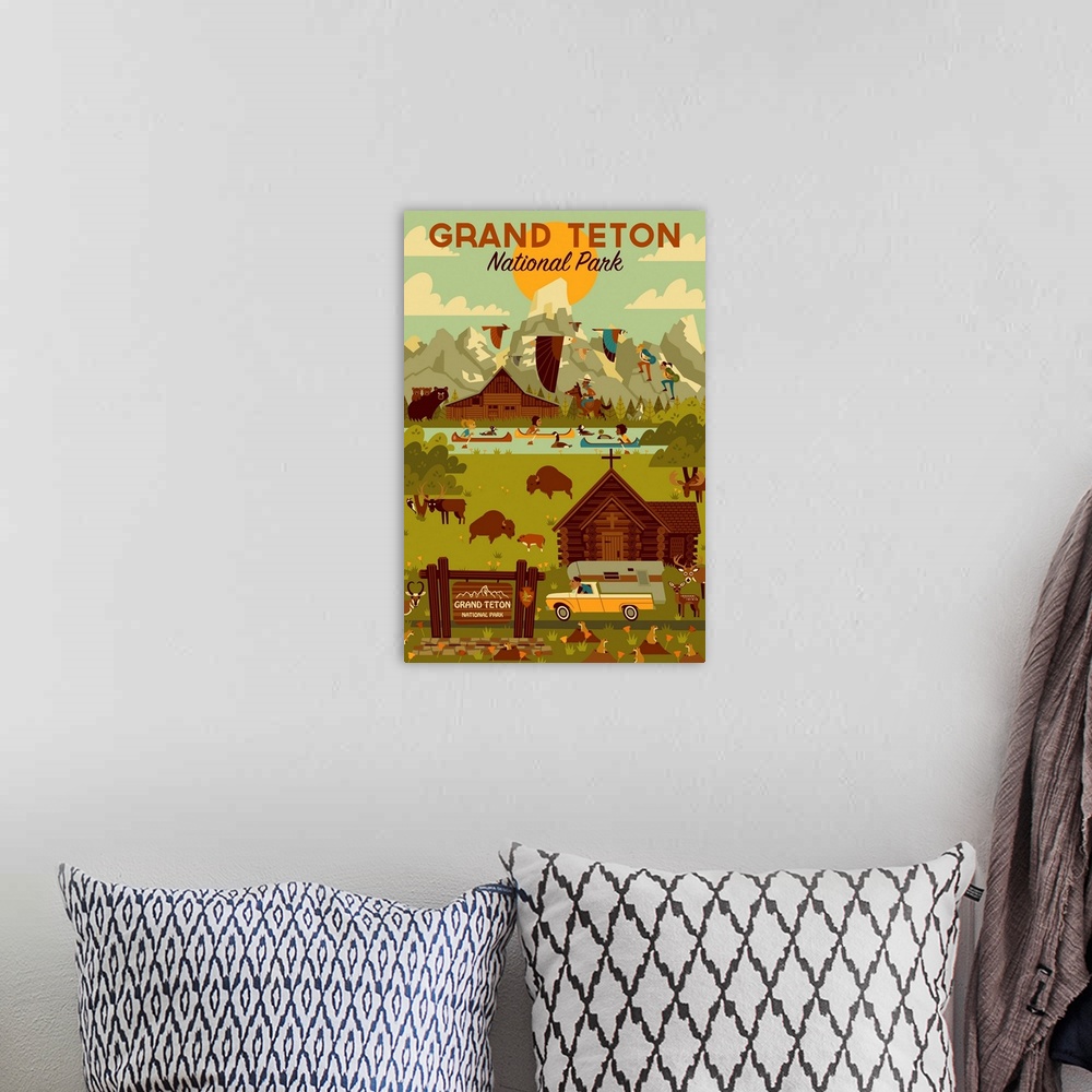 A bohemian room featuring Grand Teton National Park, Adventure: Graphic Travel Poster