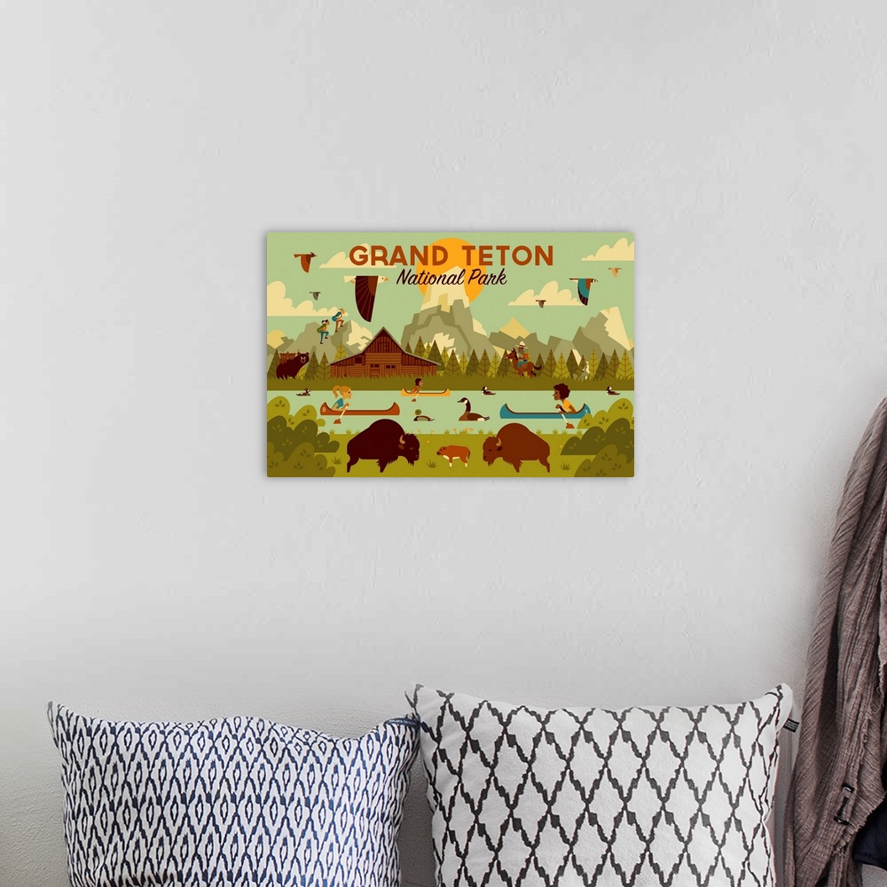 A bohemian room featuring Grand Teton National Park, Adventure: Graphic Travel Poster