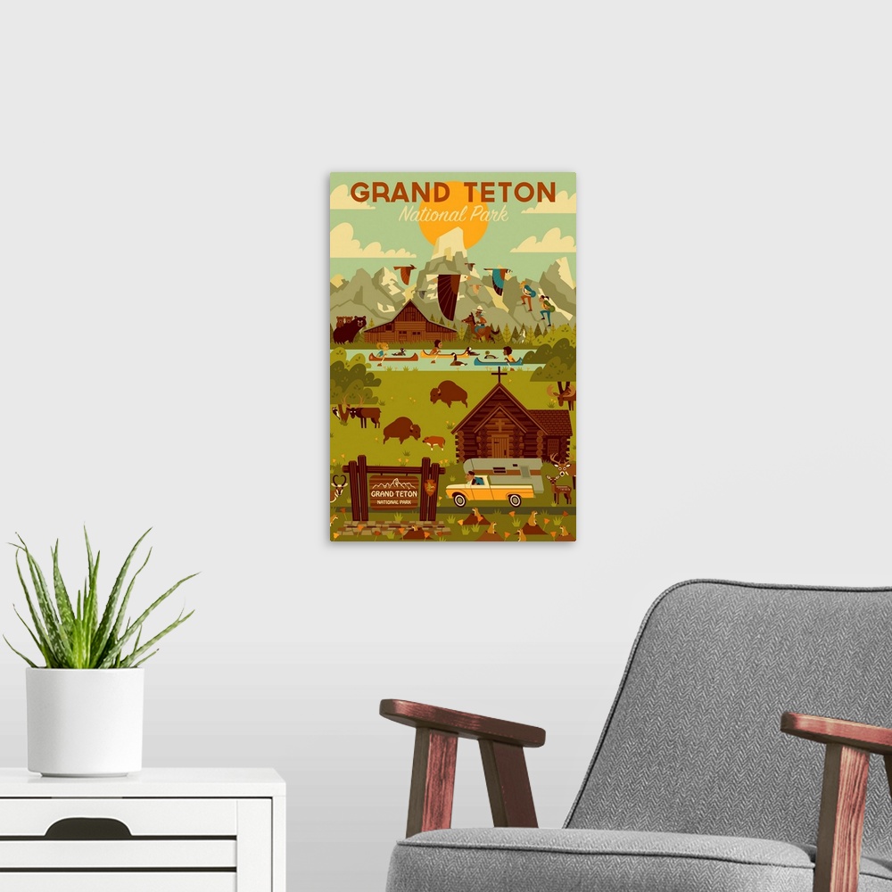 A modern room featuring Grand Teton National Park, Adventure: Graphic Travel Poster