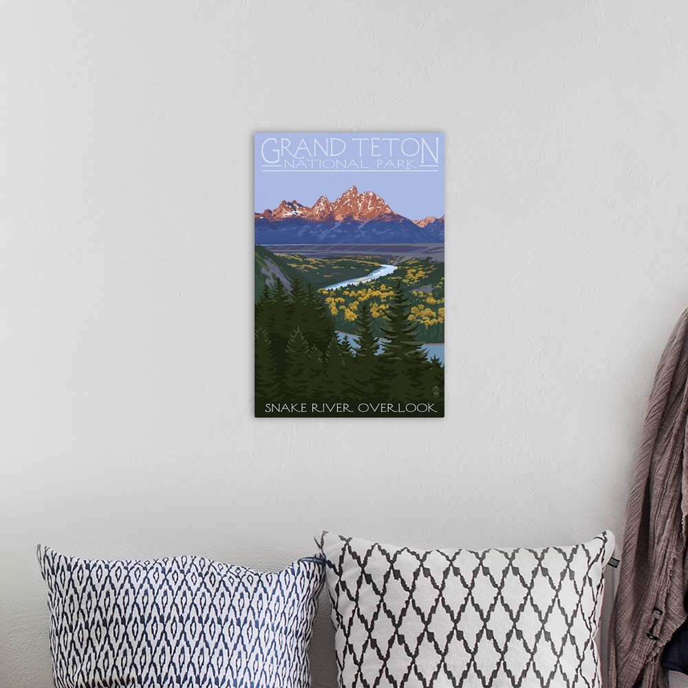 A bohemian room featuring Grand Teton National Park - Snake River Overlook: Retro Travel Poster