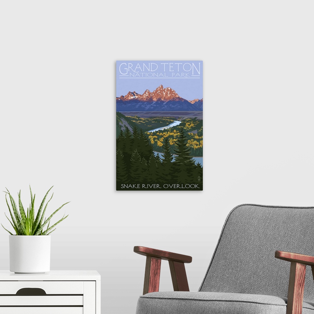 A modern room featuring Grand Teton National Park - Snake River Overlook: Retro Travel Poster