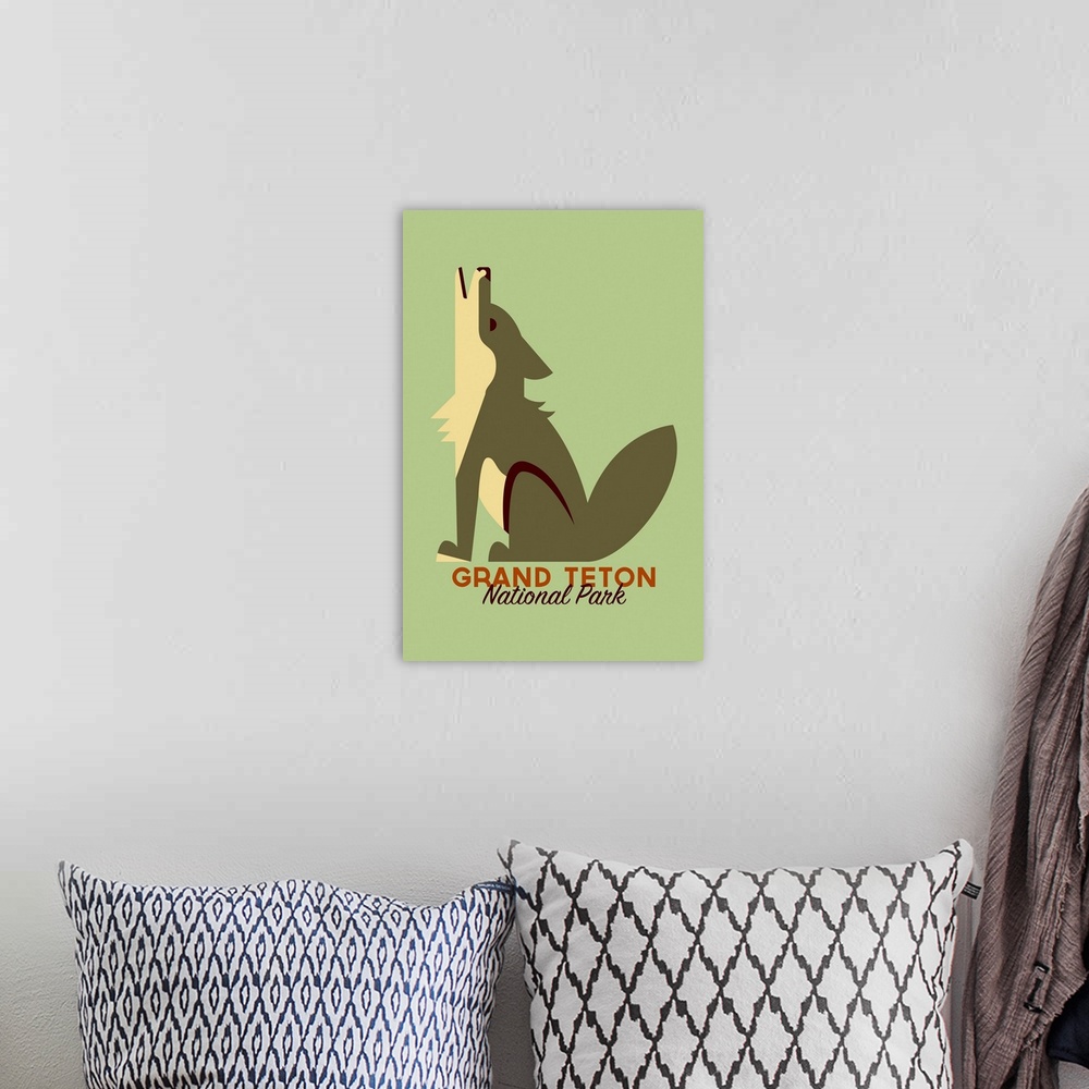 A bohemian room featuring Grand Teton National Park, Wolf Howl: Graphic Travel Poster
