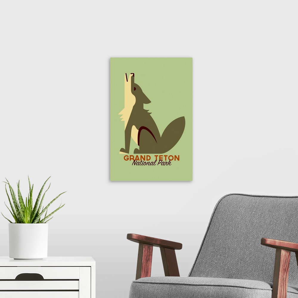 A modern room featuring Grand Teton National Park, Wolf Howl: Graphic Travel Poster