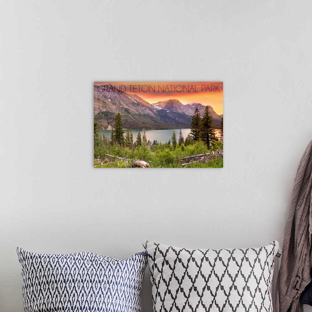 A bohemian room featuring Grand Teton National Park, Wyoming, Lake and Peaks at Sunset
