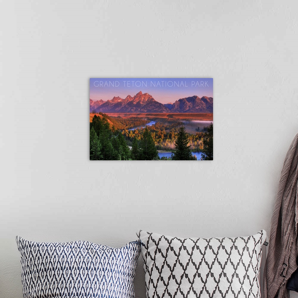 A bohemian room featuring Grand Teton National Park, Wyoming, Sunset River and Mountains