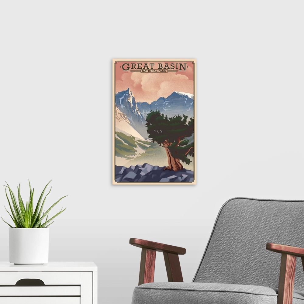 A modern room featuring Great Basin National Park, Natural Landscape: Retro Travel Poster
