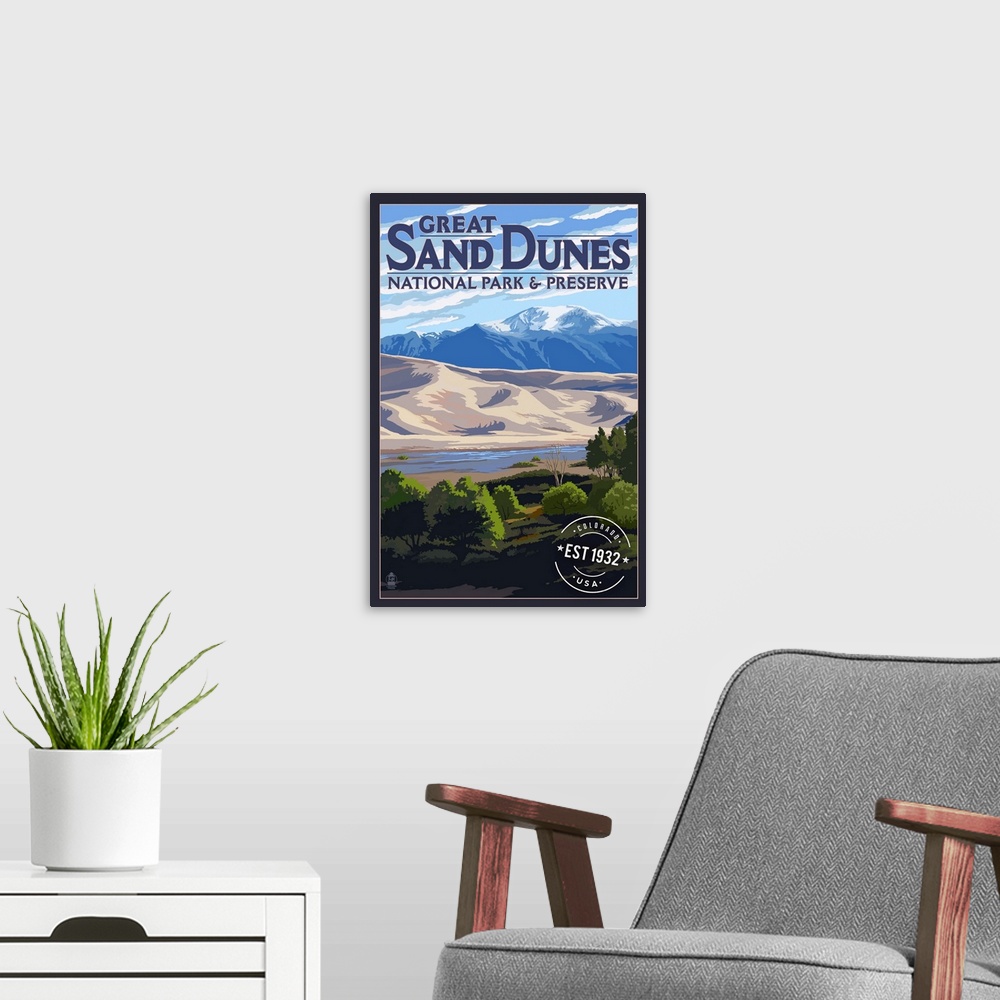 A modern room featuring Great Sand Dunes National Park, Est 1932: Retro Travel Poster