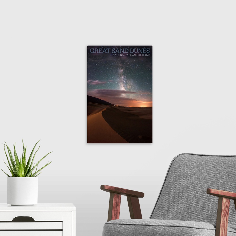 A modern room featuring Great Sand Dunes National Park, Milky Way: Travel Poster