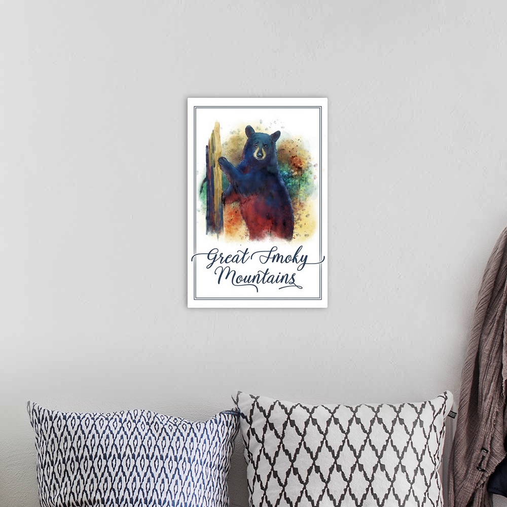 A bohemian room featuring Great Smoky Mountains - Black Bear - Watercolor