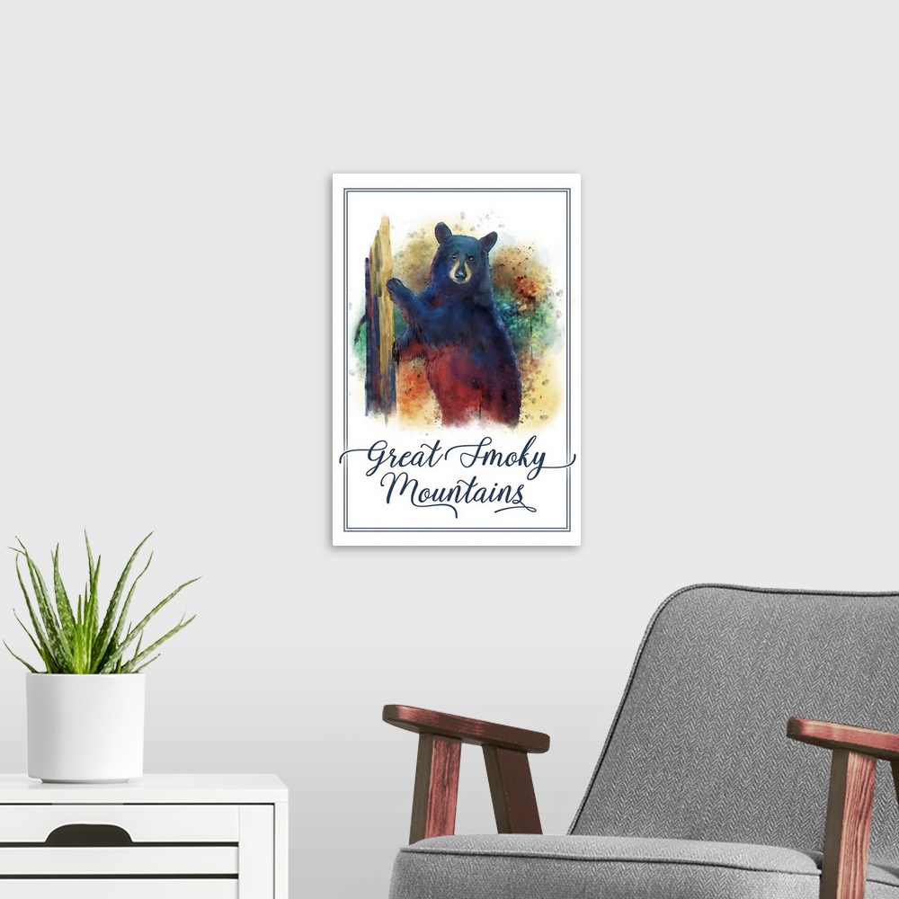 A modern room featuring Great Smoky Mountains - Black Bear - Watercolor