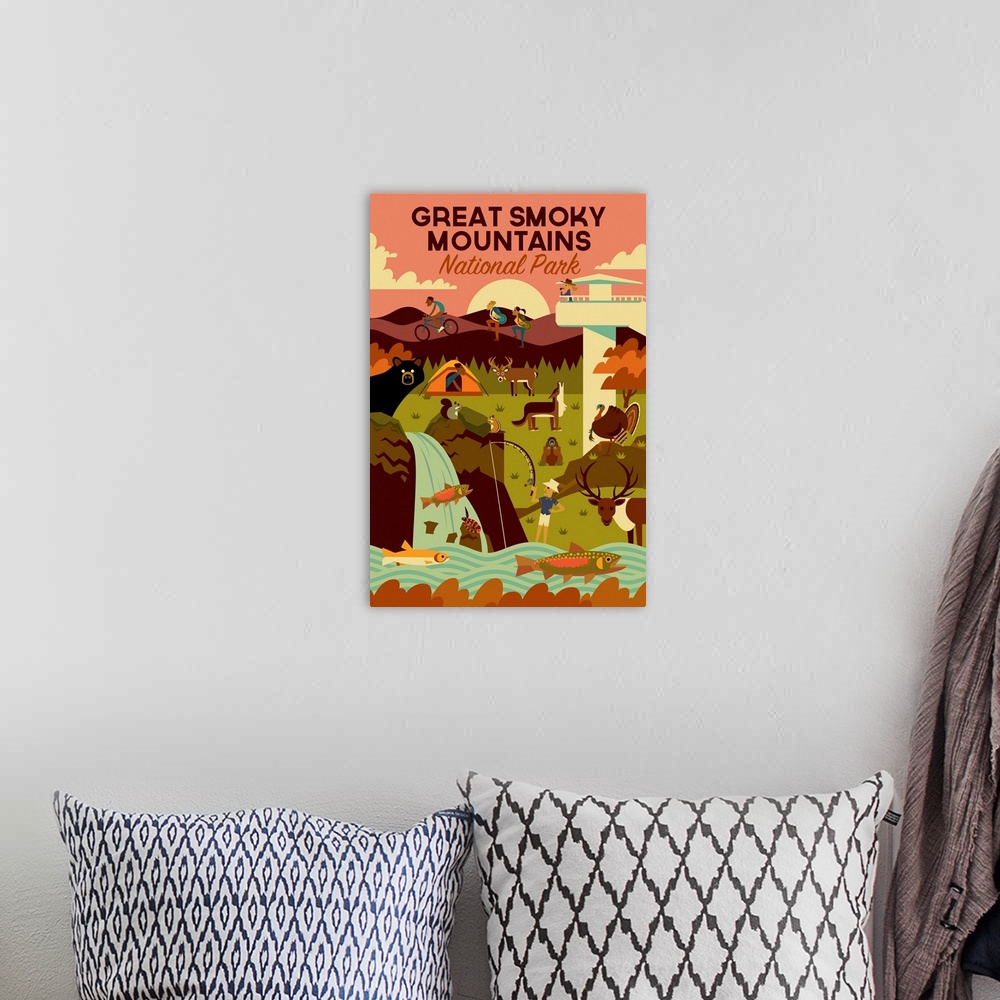 A bohemian room featuring Great Smoky Mountains National Park, Adventure: Graphic Travel Poster
