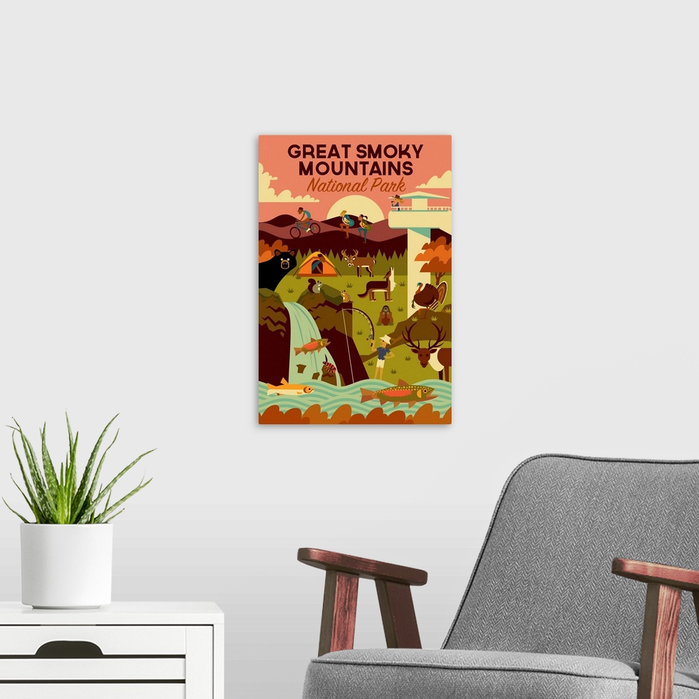 A modern room featuring Great Smoky Mountains National Park, Adventure: Graphic Travel Poster