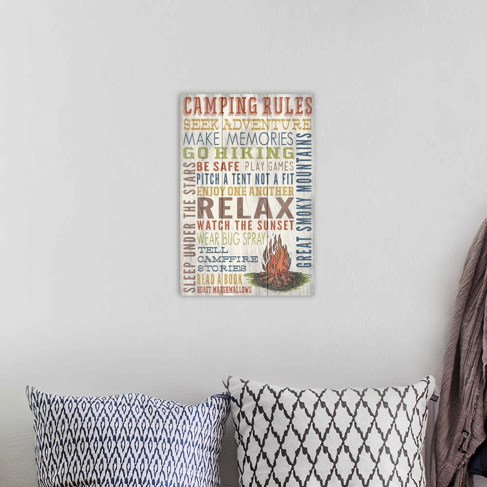 A bohemian room featuring Great Smoky Mountains, Tennessee - Camping Rules - Rustic