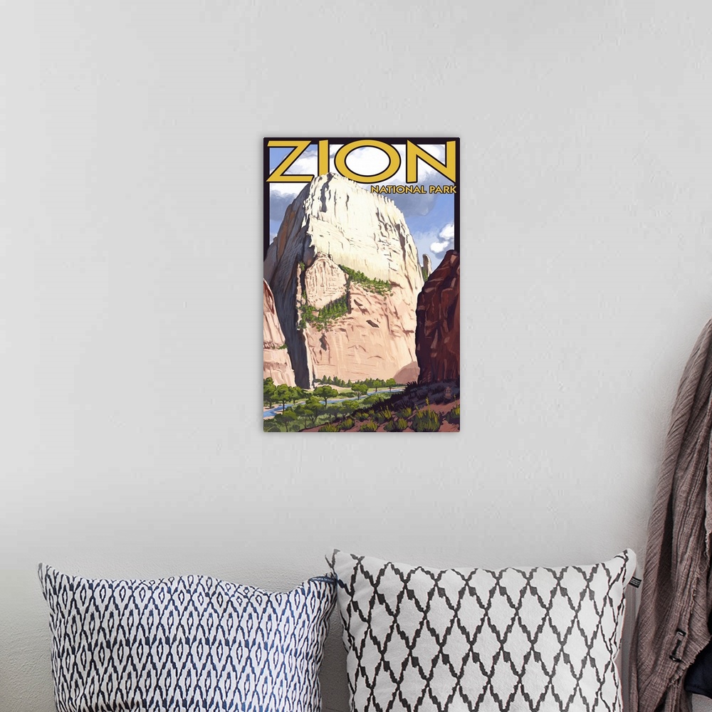 A bohemian room featuring Great White Throne - Zion: Retro Travel Poster