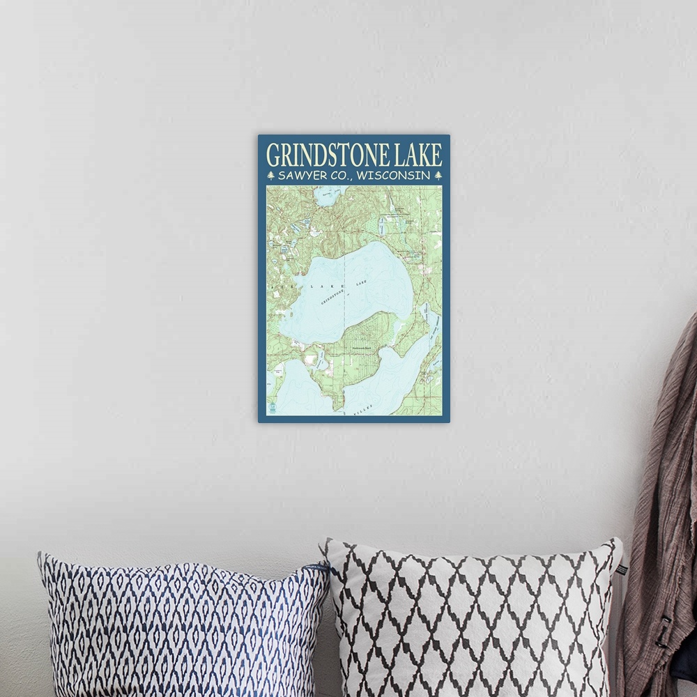 A bohemian room featuring Grindstone Lake Chart, Sawyer County, Wisconsin