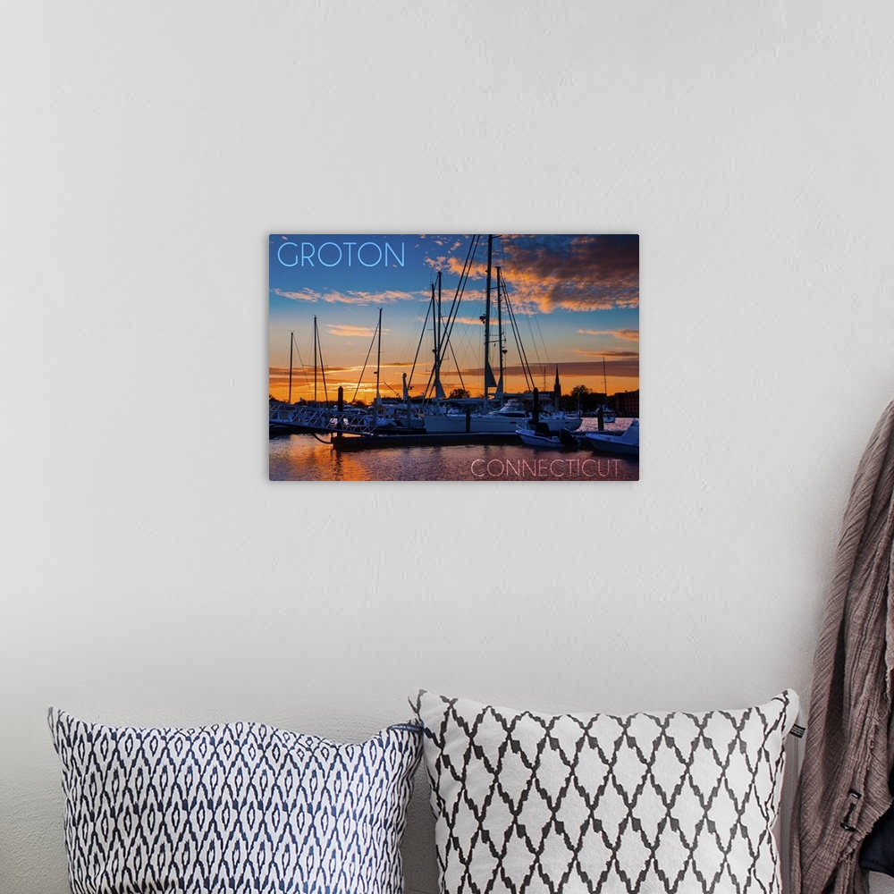 A bohemian room featuring Groton, Connecticut, Sailboats at Sunset
