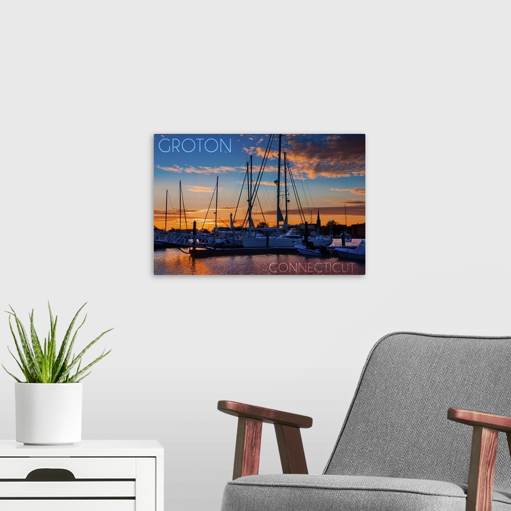 A modern room featuring Groton, Connecticut, Sailboats at Sunset