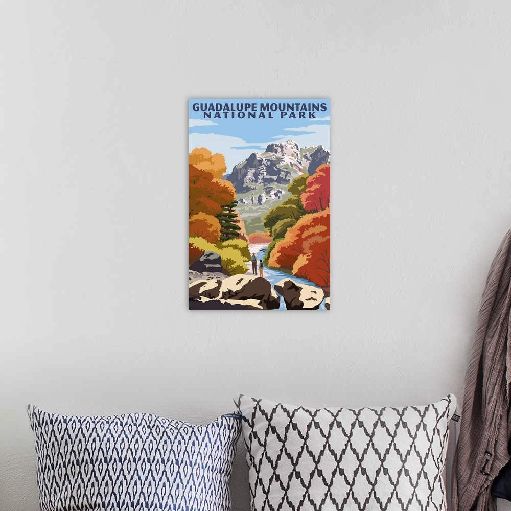 A bohemian room featuring Guadalupe Mountains National Park, Fall Hike: Retro Travel Poster