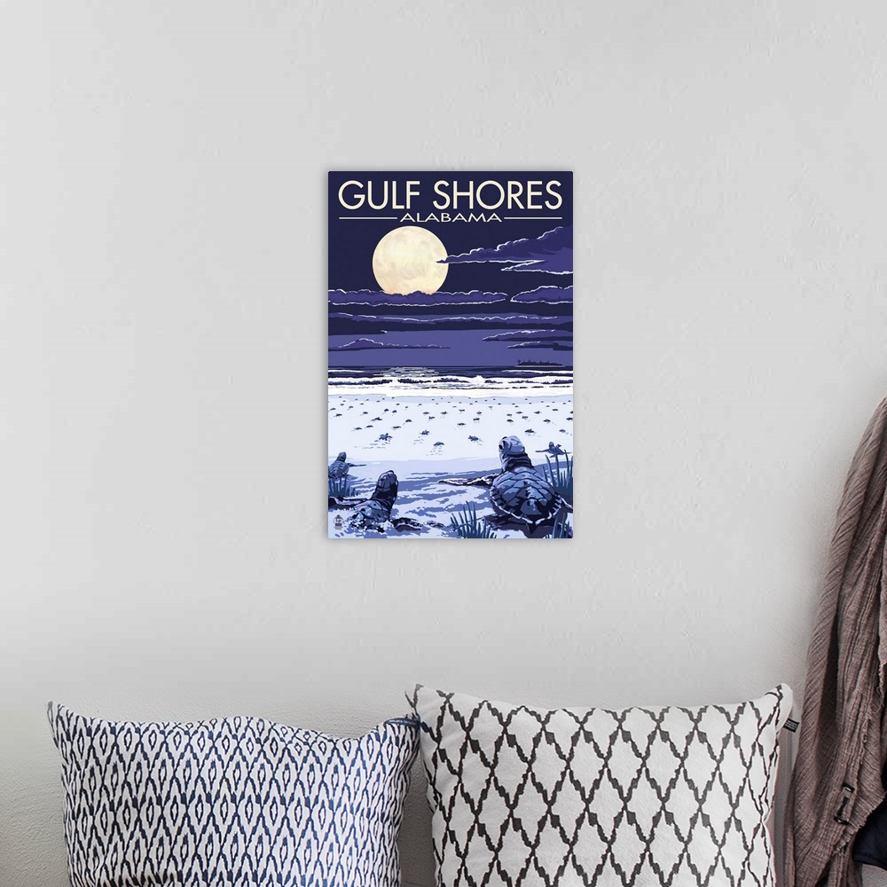 A bohemian room featuring Gulf Shores, Alabama - Sea Turtles: Retro Travel Poster