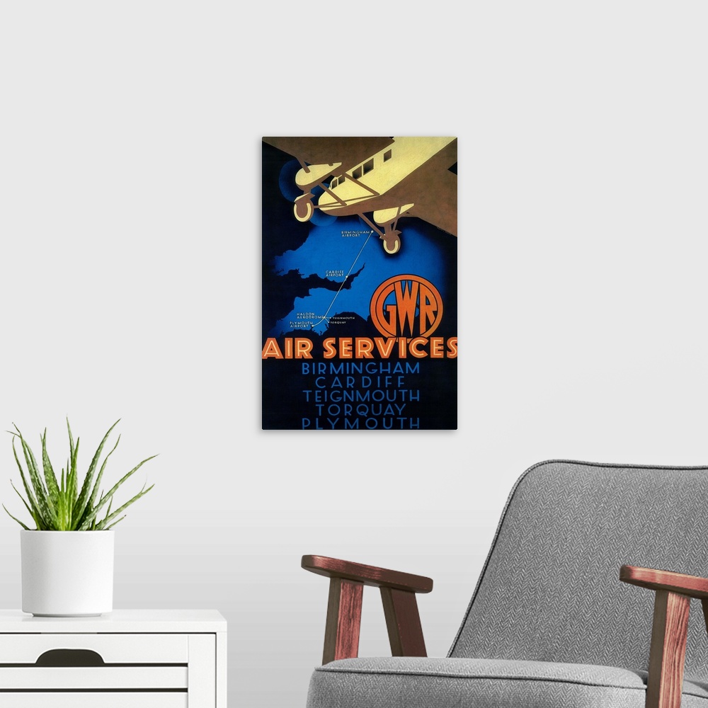 A modern room featuring GWR Air Services Vintage Poster, Europe