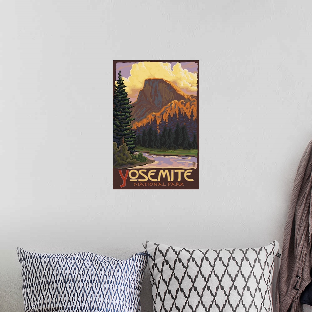 A bohemian room featuring Half Dome Yosemite: Retro Travel Poster